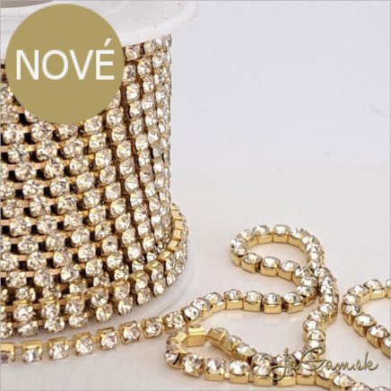 Štrasová borta 2,8mm zlatá/crystal, 50cm (12014b)